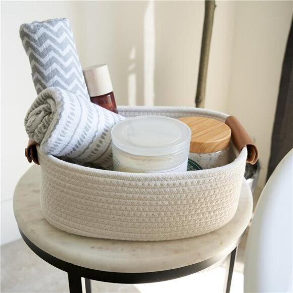 Set of 5 Cotton Rope Storage Baskets for Nursery Closet Bathroom Shelves Bin - Picture 7 of 8